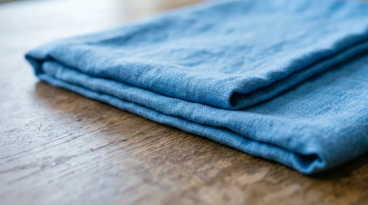 Close-up detail of the material being worked in a cleaning & laundry project, in soft early-morning light
