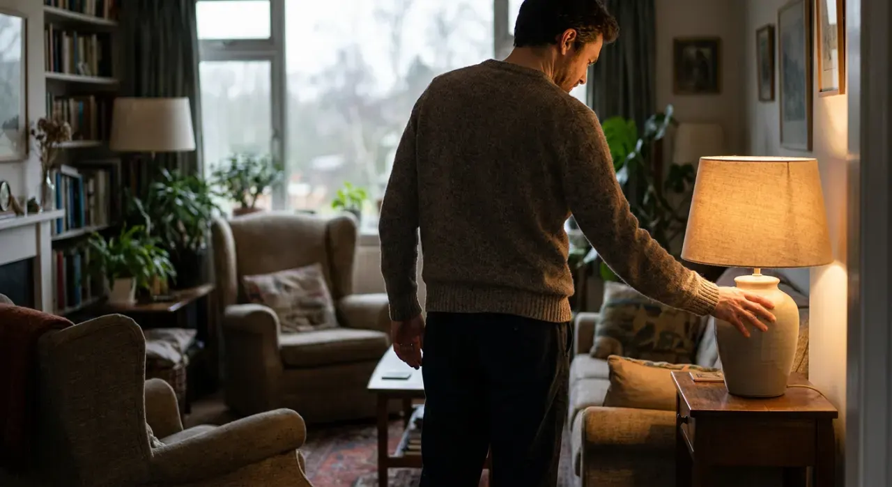 Three-quarter view of a person switching, in soft overcast light