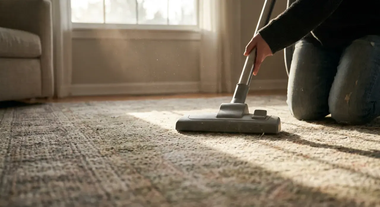 Close-up detail of the material being worked in a vacuums & floor care project, in soft early-morning light