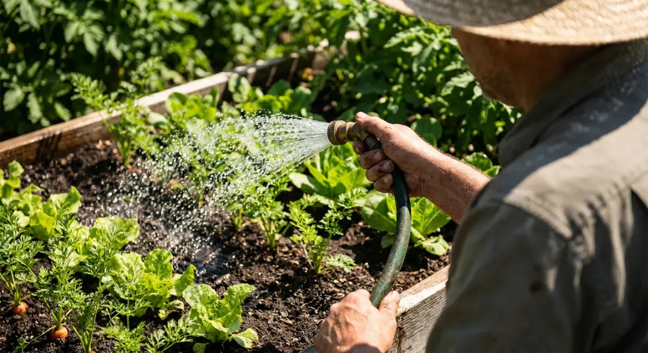 Close-up detail of the material being worked in a watering & irrigation project, in bright midday sun